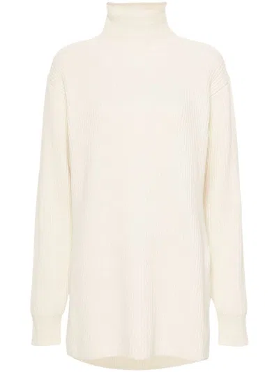 Jil Sander Eggshell White Wool Ribbed Sweater