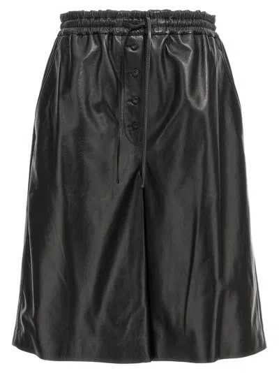 Jil Sander Elastic Waist Leather Shorts In Black