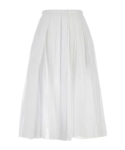 Jil Sander Pleated Midi Skirt In Lightweight Organdy In White