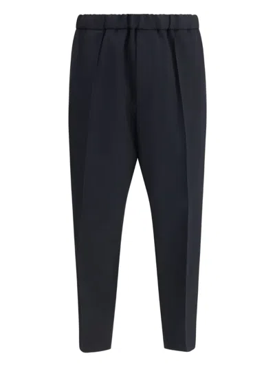 Jil Sander Elastic-waist Wool Trousers In Blue