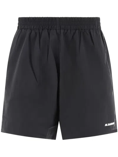 Jil Sander Elasticated-waist Logo-print Shorts In Black