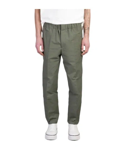 Jil Sander Elasticated-waistband Cotton Trousers In Thyme Green