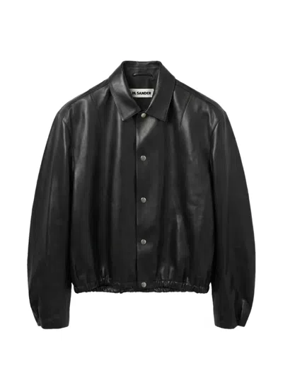 JIL SANDER ELASTICATED-HEM LEATHER JACKET