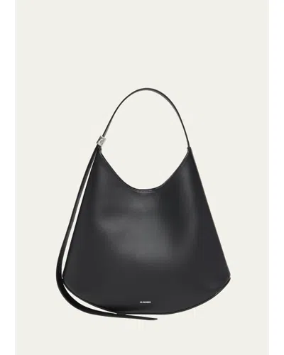 Jil Sander Eldorado Medium Calfskin Hobo Bag In Black