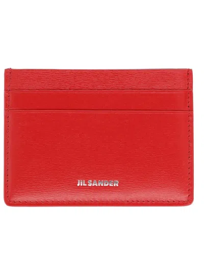 Jil Sander Elegant Mini Black Calfskin Leather Wallet In Red