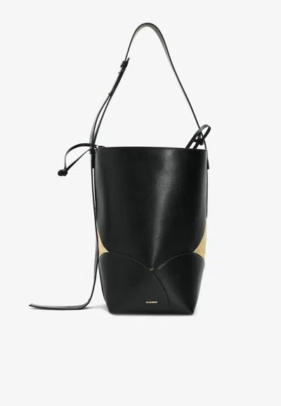 Jil Sander Ellipse Calf Leather Bucket Bag In Black