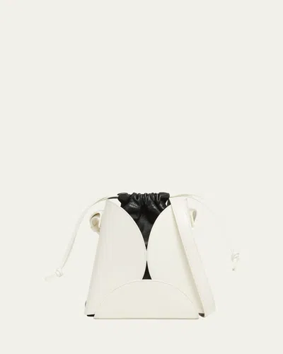 Jil Sander Ellipse Drawstring Calfskin Crossbody Bag In Eggshell Latte  Natural Black