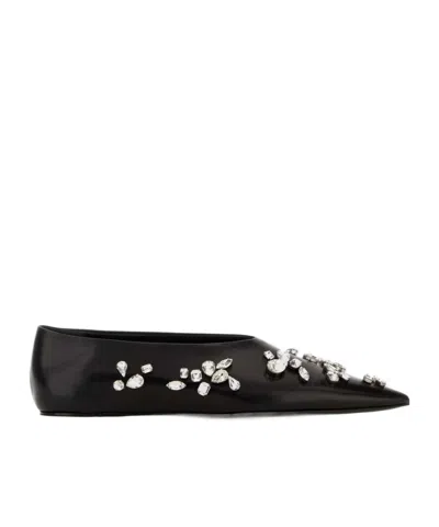 Jil Sander Embellished Ballerina Shoes In Black