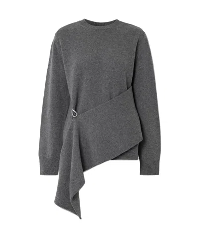 Jil Sander Embellished Draped Wool And Cashmere-blend Sweater In Gray