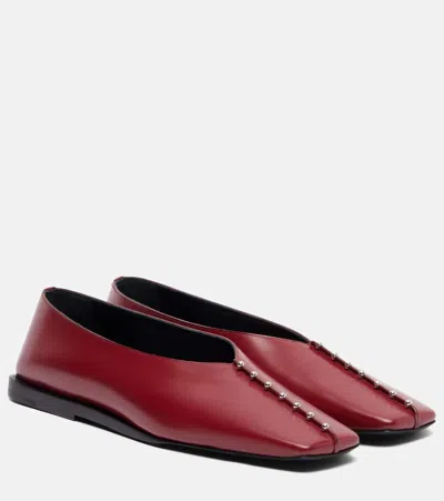 Jil Sander Embellished Leather Ballet Flats In Red