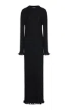 Jil Sander Embellished Plissé Silk Maxi Dress In Black