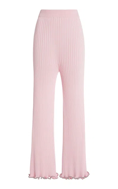 Jil Sander Ribbed Viscose Jersey Flared Crop Pants In Pink