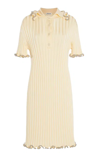Jil Sander Embellished Ribbed-knit Polo Midi Dress In Yellow