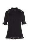 Jil Sander Embellished Ribbed-knit Polo Top In Black