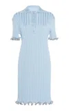 Jil Sander Embellished Ribbed-knit Polo Top In Light Blue