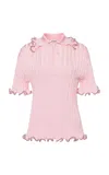 Jil Sander Embellished Ribbed-knit Polo Top In Pink