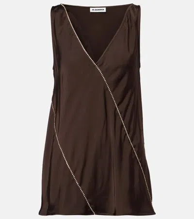 Jil Sander Viscose Top Asymmetric Embellished Sleeveless V Neckline In Brown