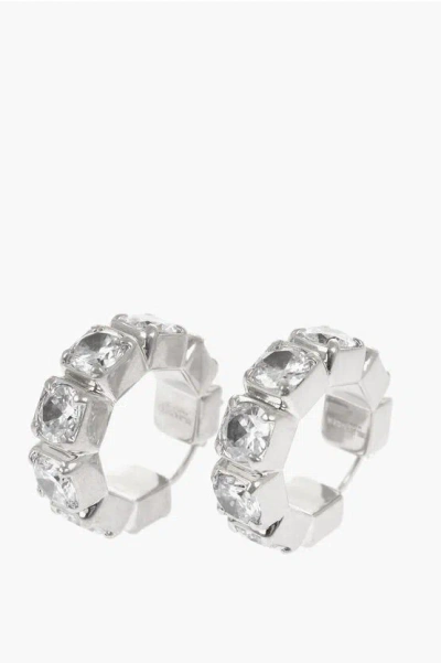 Jil Sander Embellished Sparkling Crystals Brass Earrings In Metallic
