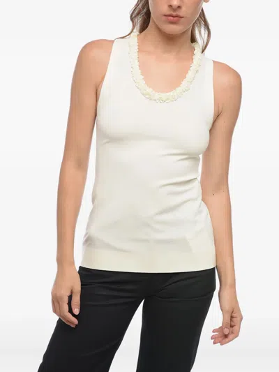 Jil Sander Embellished-neckline Tank Top In White