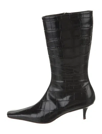 Pre-owned Jil Sander Embossed Leather Animal Print Boots In Black