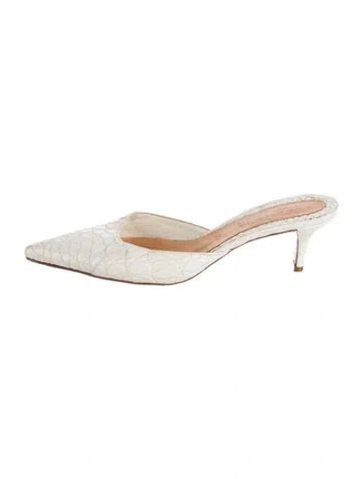 Pre-owned Jil Sander Embossed Leather Animal Print Mules In White