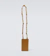 Jil Sander Embossed Leather Phone Pouch In Cider