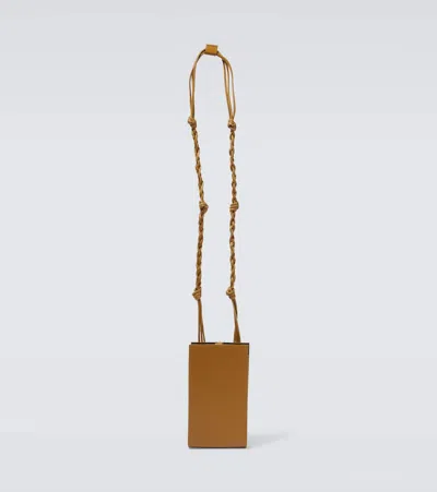 Jil Sander Embossed Leather Phone Pouch In Cider