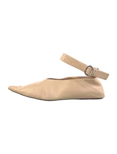 Pre-owned Jil Sander Embossed Leather Ruffle Embellishment Flats In Neutral