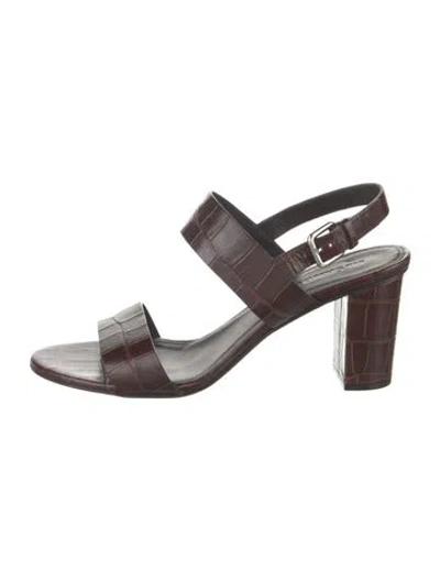 Pre-owned Jil Sander Embossed Leather Slingback Sandals In Brown
