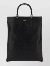 JIL SANDER EMBOSSED LEATHER TOTE WITH BAMBOO HANDLES