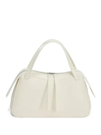 Jil Sander Embossed Logo Dune Leather Shoulder Bag In Neutral