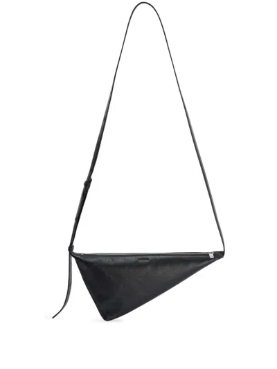 Jil Sander Embossed Triangular Leather Crossbody Bag In Black