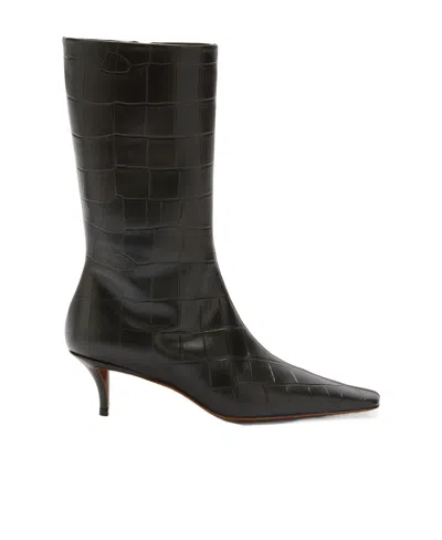 Jil Sander Embossed Zipper Boots In Black