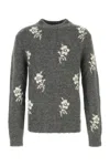Jil Sander Medium Grey Knitted Sweater With Floral Motifs In Gray