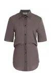 Jil Sander Embroidered Banana-cut Cotton Shirt In Brown