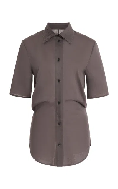 Jil Sander Embroidered Banana-cut Cotton Shirt In Brown