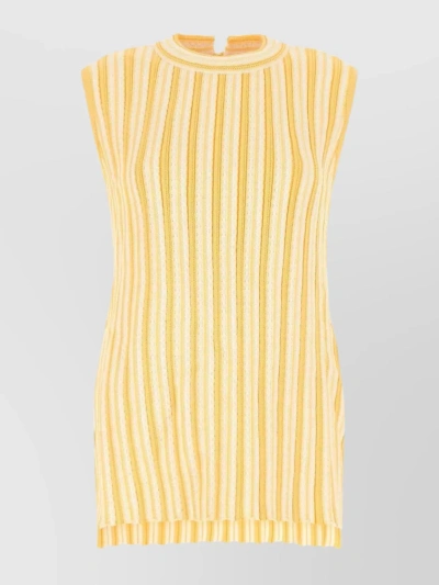 Jil Sander Embroidered Cotton Blend Sleeveless Top With Ribbed Texture In Yellow