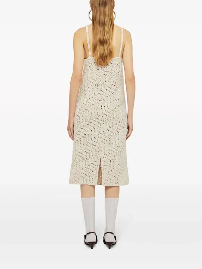 Jil Sander Embroidered Cotton Midi Dress In Neutrals