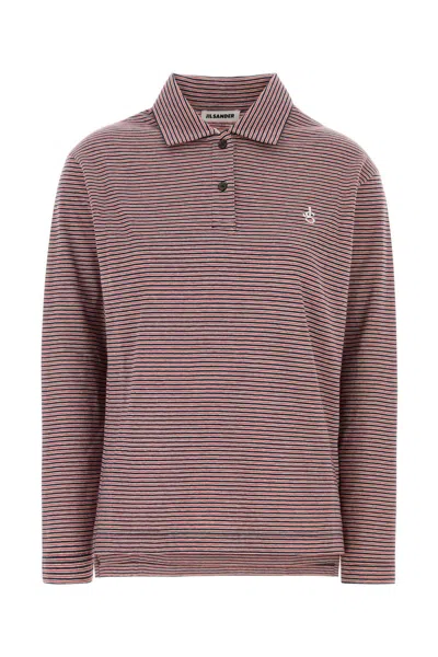 Jil Sander Embroidered Cotton Oversize Polo Shirt In Stripped