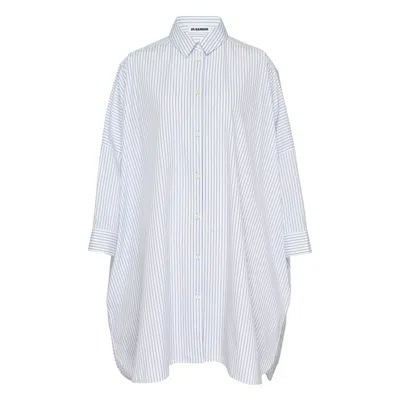 Jil Sander Embroidered Light Cotton Shirt Dress In Multi