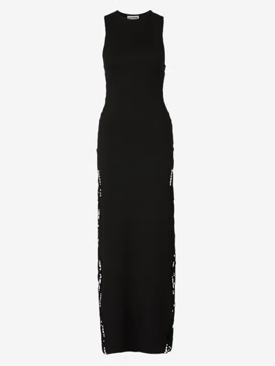 Jil Sander Embroidered Midi Dress In Detail Of Thread Embroidered Sides