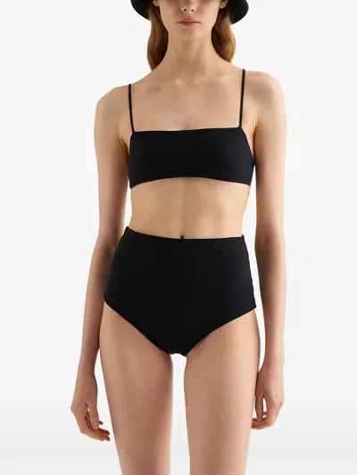 Jil Sander Embroidered Monogram Bikini Slip In Black