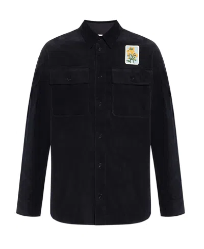Jil Sander Embroidered Patch Corduroy Shirt In 400 - Dark Navy