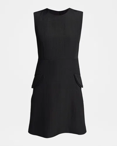 Jil Sander Embroidered Pockets Sleeveless Mini Dress In Black