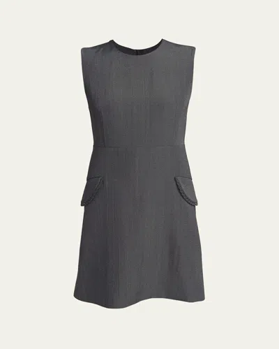 Jil Sander Embroidered Pockets Sleeveless Mini Dress In Gray