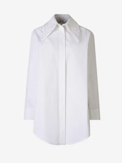 Jil Sander Embroidered Poplin Blouse In Wide And Pointed Collar