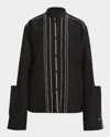 Jil Sander Embroidered Trim Button Down Blouse In Black