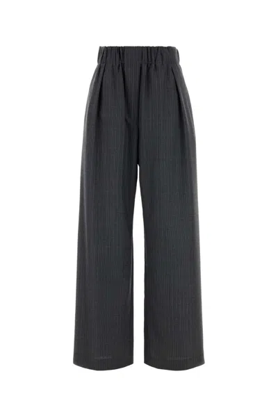 Jil Sander Wool Wide Leg Pinstripe Trousers Back Pockets In Blue