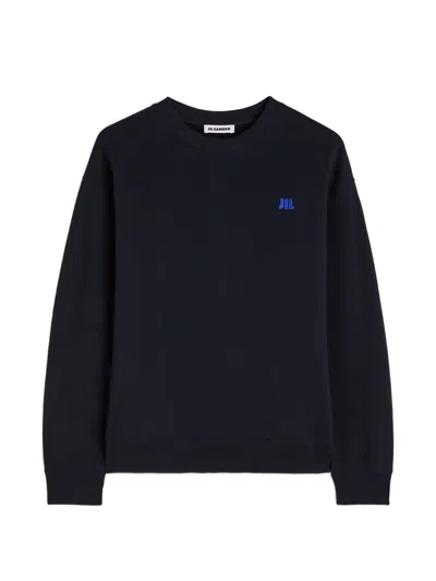 Jil Sander Embroidered-logo Cotton Sweatshirt In Blue