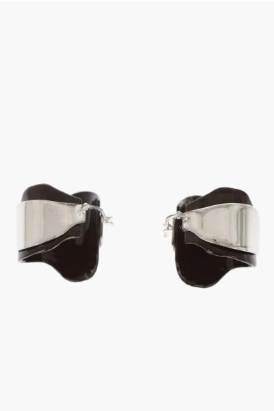 Jil Sander Enamelled Brass Earrings With Ring Design In Brown